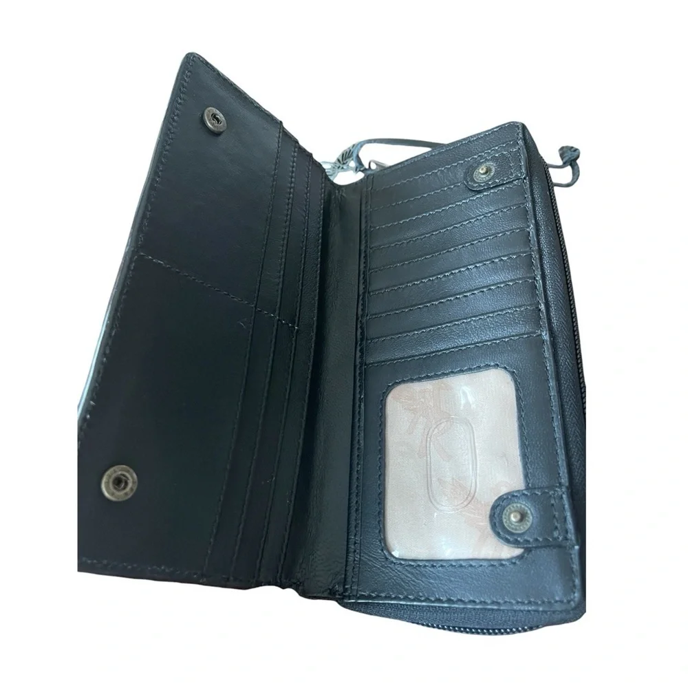 Angel Ranch Women's Wallet Tooled Leather Foil Western Alice Black Clutch 7.5